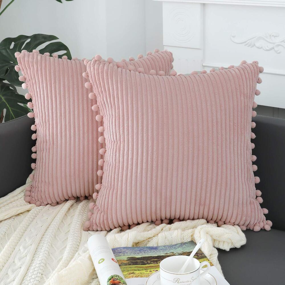 1736 Blush Pink Throw Pillow Covers 20x20 inch Soft Striped Boho Farmhouse